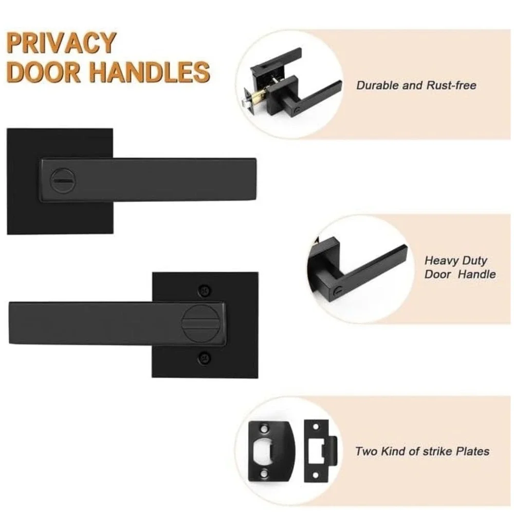 Probrico Interior Privacy Door‎ Lockset for Bedroom/Bathroom, (8 Pack) - Black